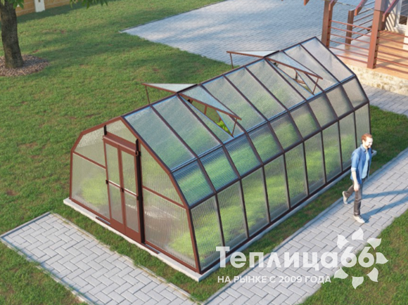 Теплица Рада Таймыр из поликарбоната, 3,5x6 метров, коричневая